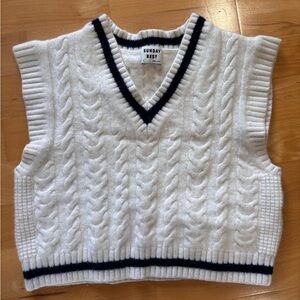 Sunday Best White V-Neck Cable Knit Sweater Vest